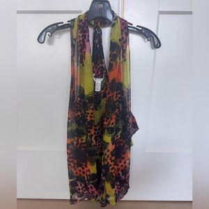Diane von Furstenberg Vibrant Animal Print Silk Sleeveless Drape Top, Size 4.